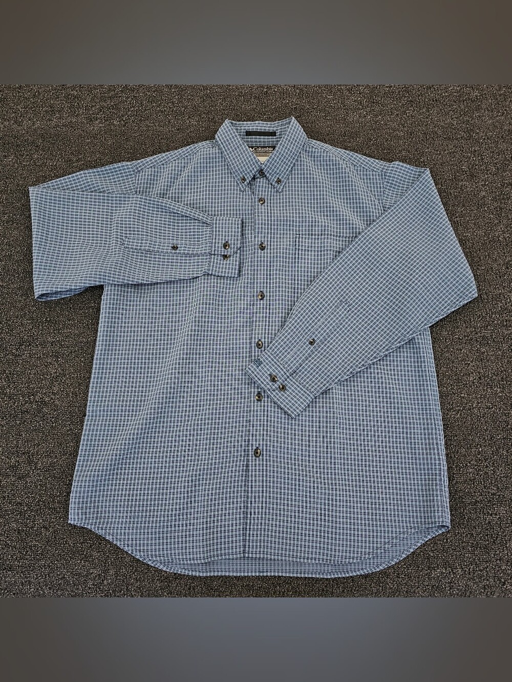 Columbia Long Sleeve Button-Down Shirt Men’s Large Blue Plaid Check Pattern